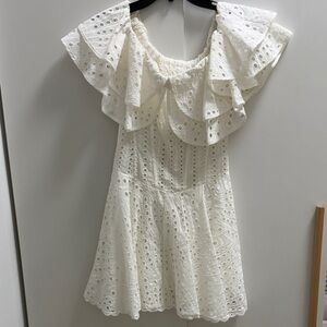 White Eyelet Ruffle Off-Shoulder Dress